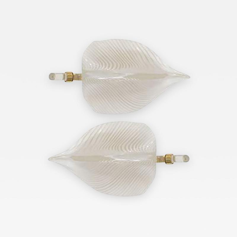  Venini Fantastic Pair of Modernistic Handblown Venini Murano Glass Leaf Sconces