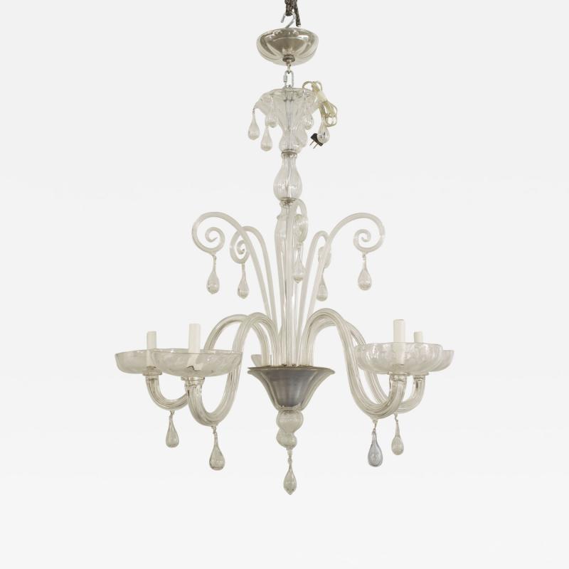  Venini Italian 1940s Clear Glass Chandelier
