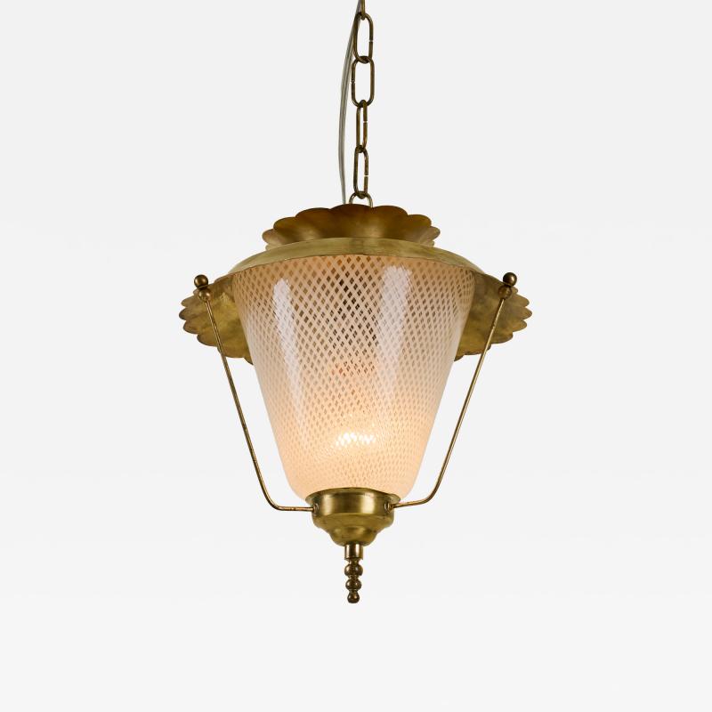  Venini Italian 1950s brass and Murano reticello glass lantern 1950s