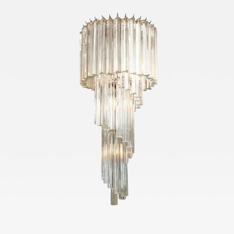  Venini Italian Modern Tiered Prism Venini Nickel Crystal Chandelier 1960s