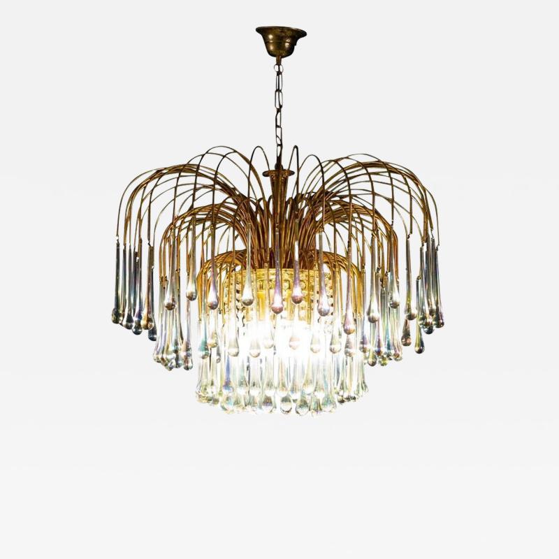  Venini Large Murano Glass Drops Chandelier Venini Style 1970s