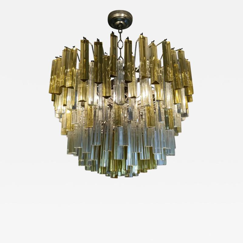  Venini Large Triedi Chandelier by Venini Clear and Gold Leaded Murano Glass Crystal