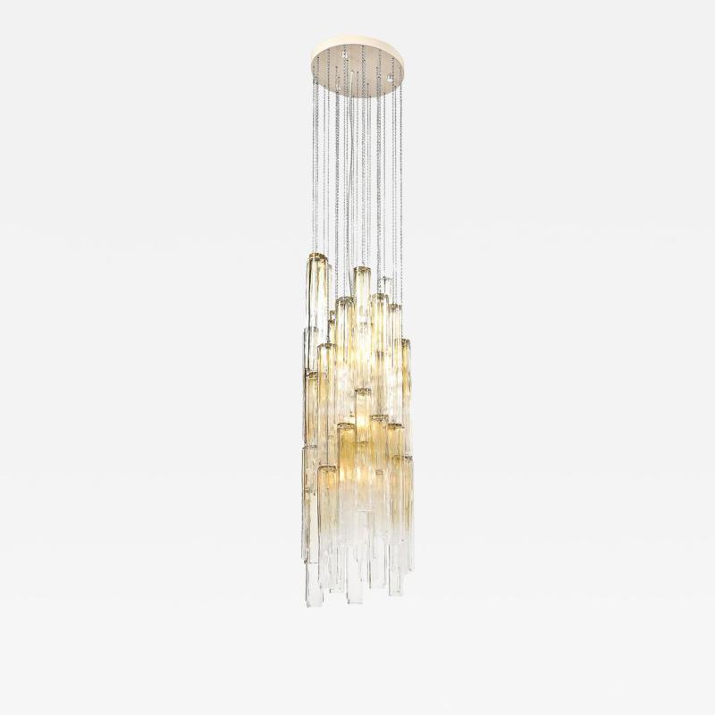  Venini Mid Century Large Muted Citrine Calza Glass Chandelier signed Venini