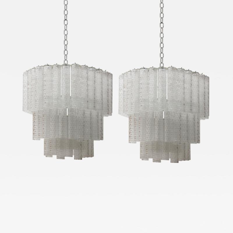  Venini Mid Century Modern Pair of Murano Glass Italian Ceiling Lamps by Venini 1950s