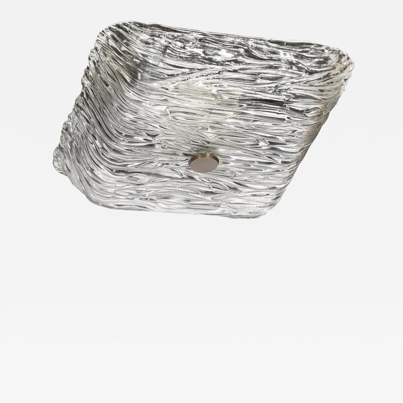  Venini Mid Century Murano Hand Blown Textural Clear Glass Venini Flush Mount Chandelier