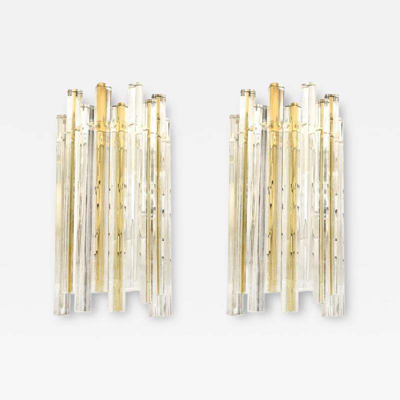  Venini Mid Century Murano Triedre Smoked Amber Clear Glass Sconces by Venini