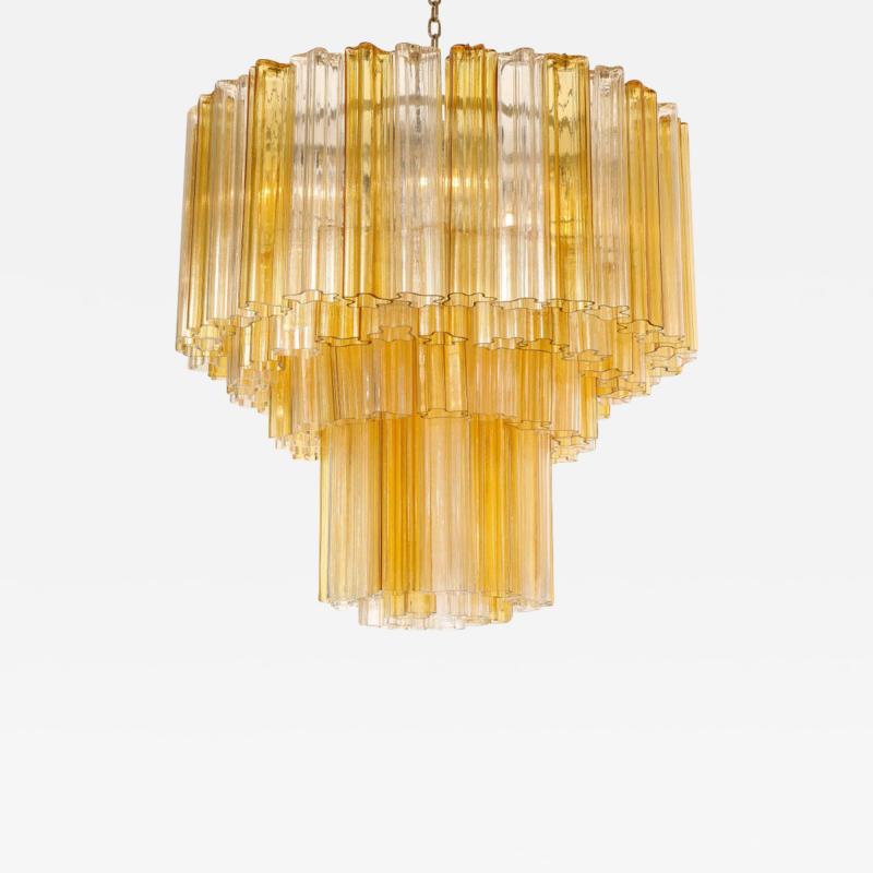  Venini Monumental Venini Tiered Clear and Amber Tronchi Glass Chandelier