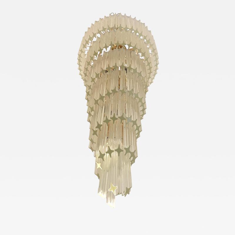  Venini Murano Glass Quadriedro Twister Italian Gold Chandelier in Venini Style