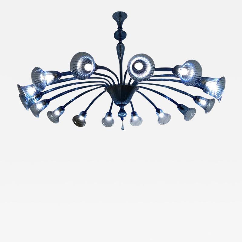  Venini Original Venini Chandelier with Light Blue Blown Glass 1920