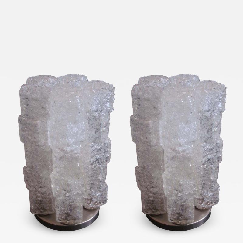  Venini Pair Italian Mid Century Modern Ice Cube Glass Table Lamps Venini
