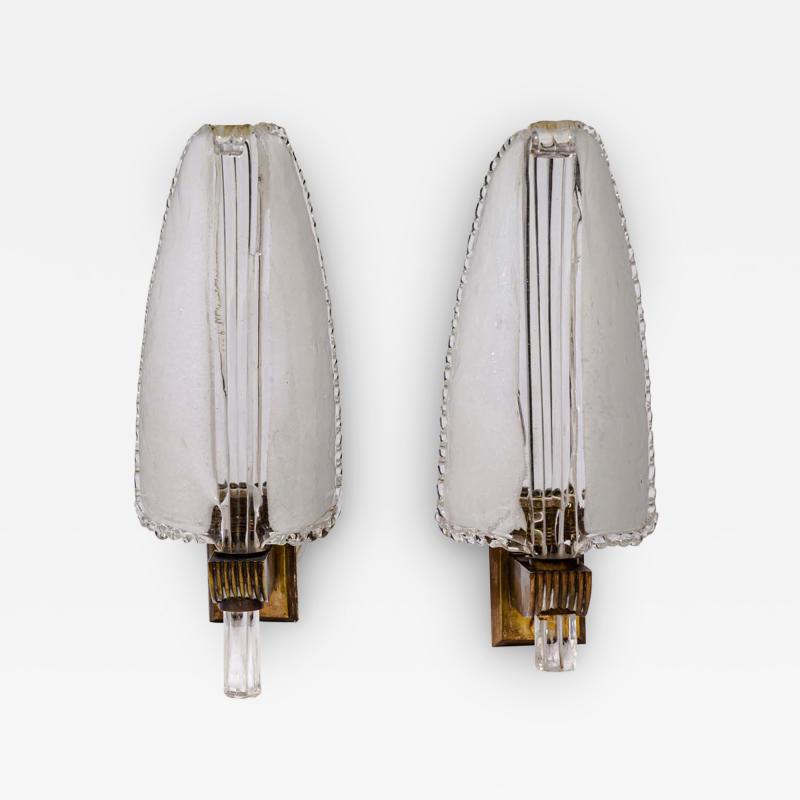  Venini Pair Of Feather Shaped Wall Lights By Venini