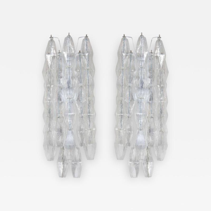  Venini Pair of Handblown Murano Glass Translucent Polyhedral Sconces
