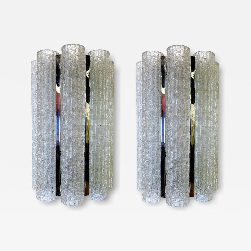  Venini Pair of Italian Modern Hand Blown Glass Chrome Wall Lights Sconces Venini