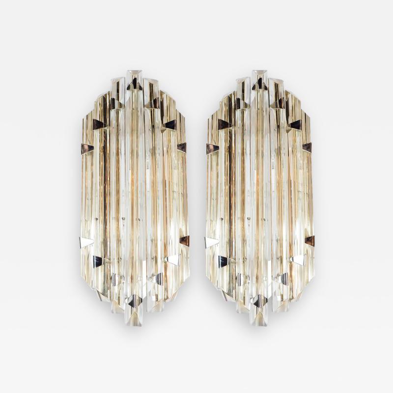  Venini Pair of Mid Century Modernist Sconces by Venini in Pale Amber Murano Glass