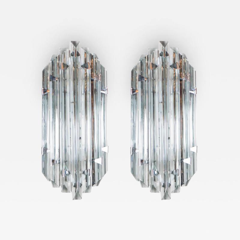  Venini Pair of Mid Century Modernist Sconces in Smoked Murano Glass Nickel