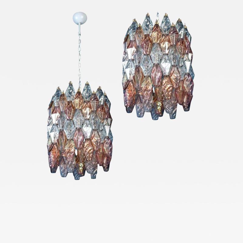  Venini Pair of Pink and Light Blu Poliedri Chandelier C Scarpa Venini Variation 1970