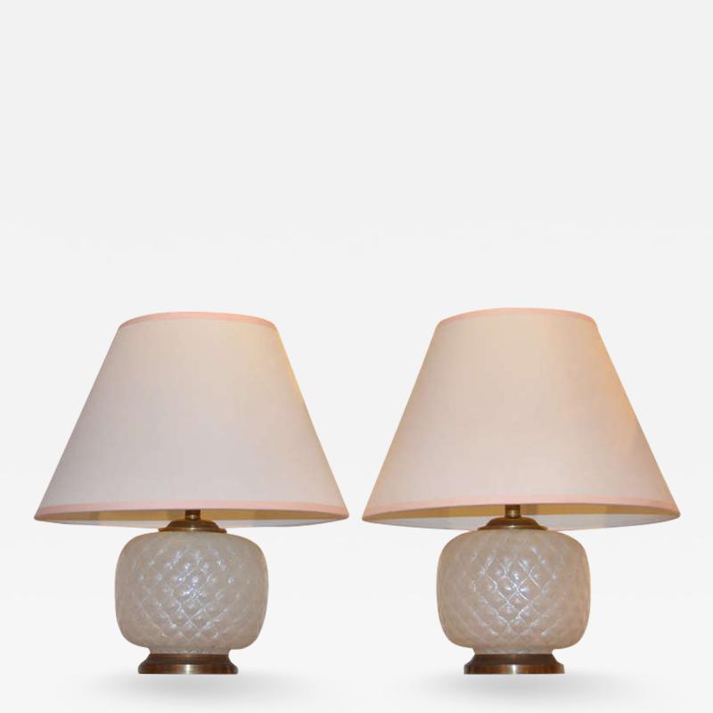  Venini Pair of Quilted Glass Table Lamps