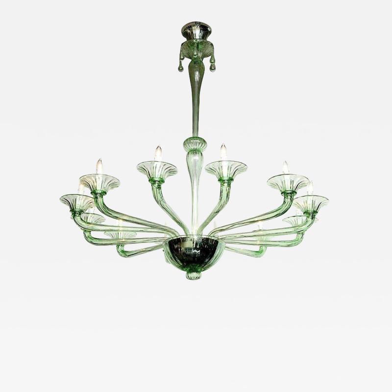  Venini Rare Green Murano Glass Chandelier in the Manner of Venini Italy 2019