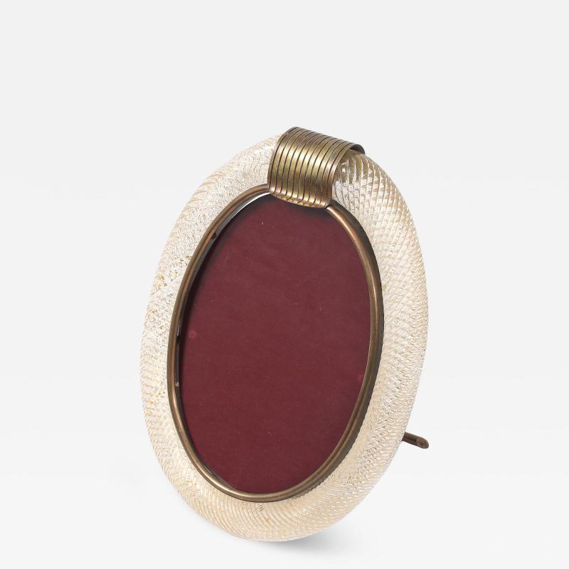  Venini Rare Oval Murano Glass with Gold Inclusions and Brass Picture Frame by Venini