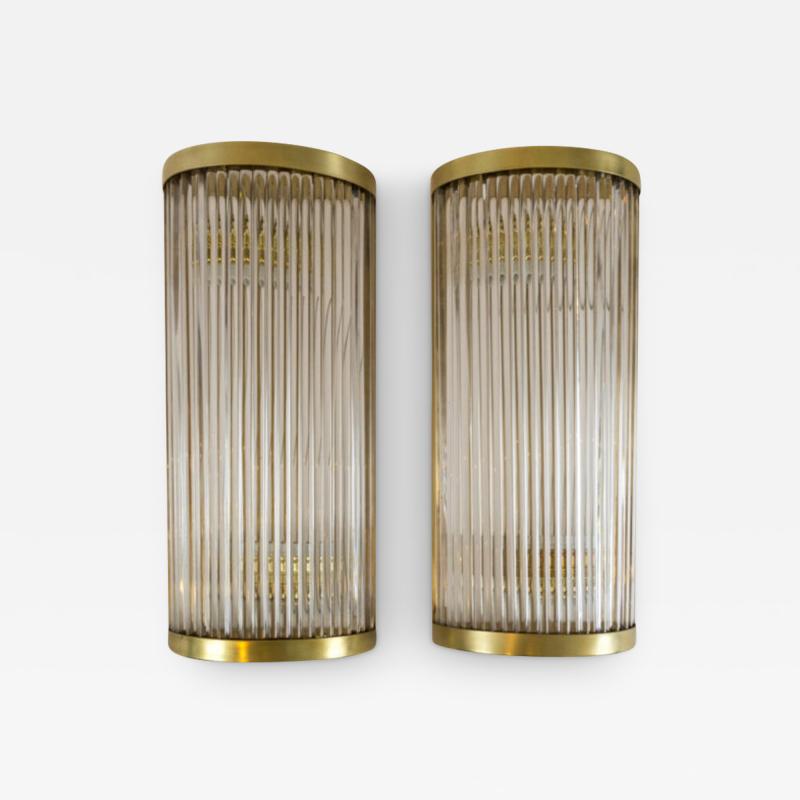  Venini Set of 2 Large Italian Brass Venini Style Wall Lights Contemporary