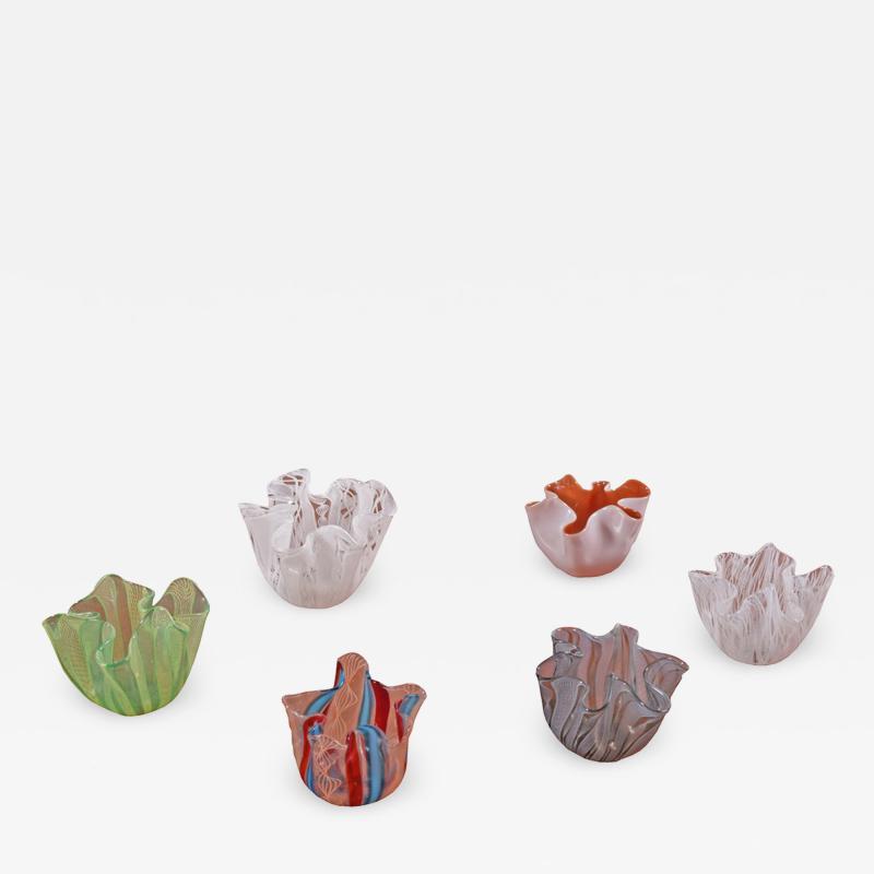  Venini Six mini Venini Murano art glass zanfirico Fazzoletto handkerchief vases 