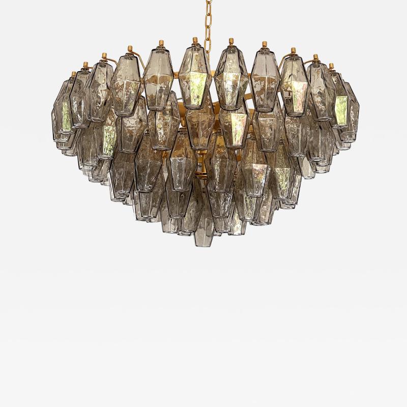  Venini Styled After Venini Smoked Fum Poliedri Murano Glass Gold Chandelier