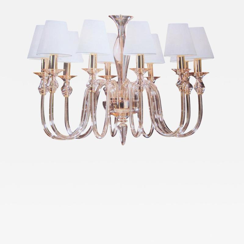 Venini Two Ten Arm Clear Murano Glass Brass Modern Neoclassical Chandeliers