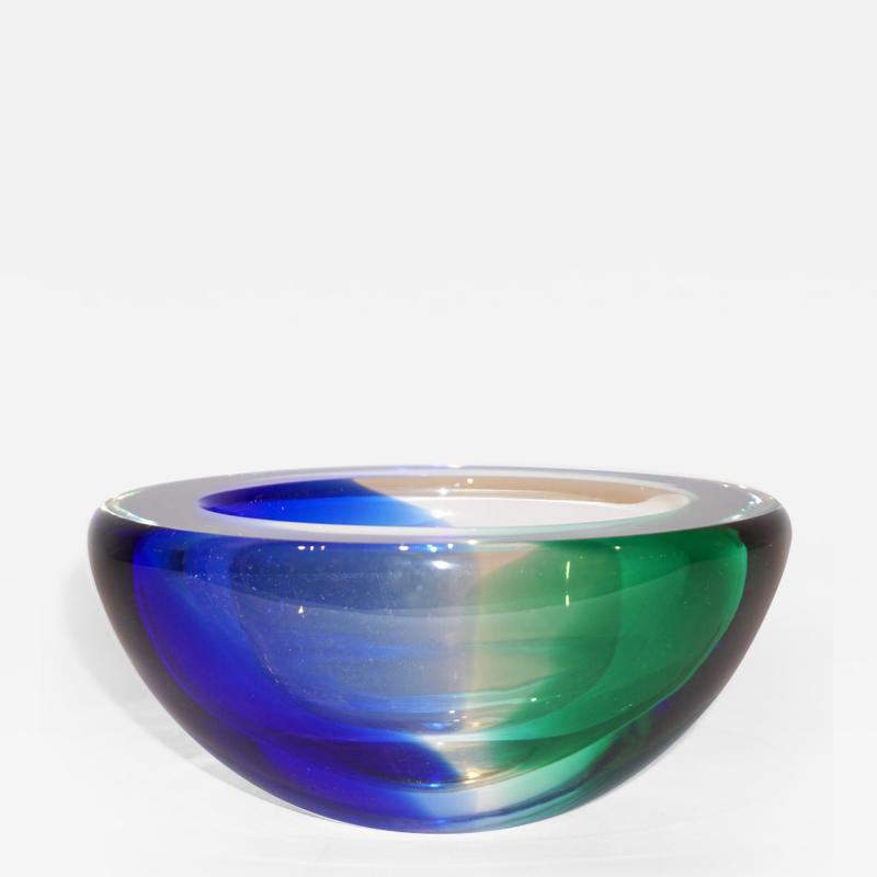  Venini Venini 1970s Italian Murano Glass Geometric Cobalt Blue Yellow Green Red Bowls