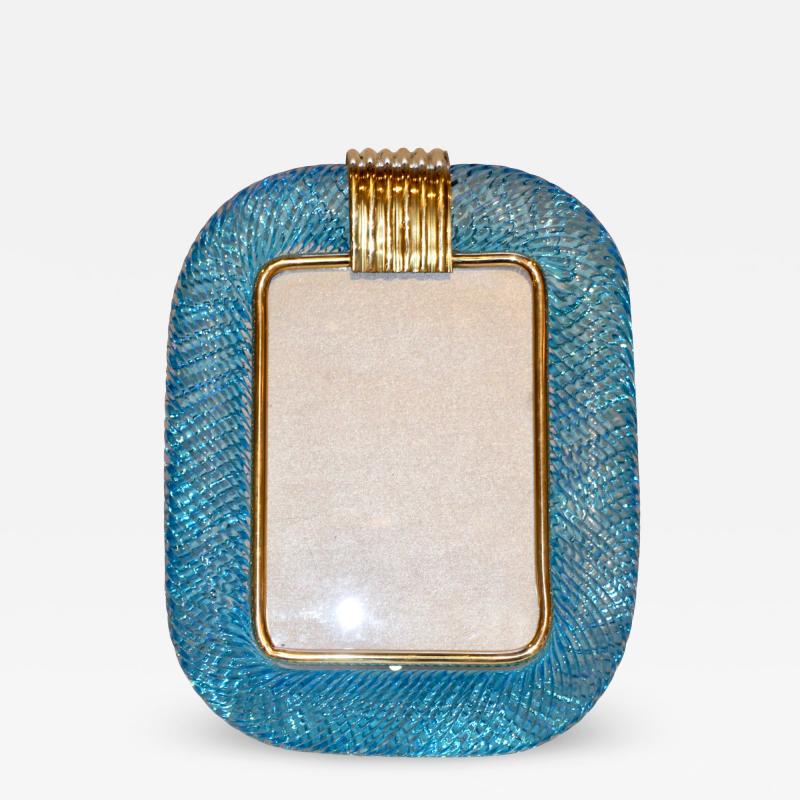  Venini Venini 1970s Italian Vintage Turquoise Blue and Gold Murano Glass Photo Frame
