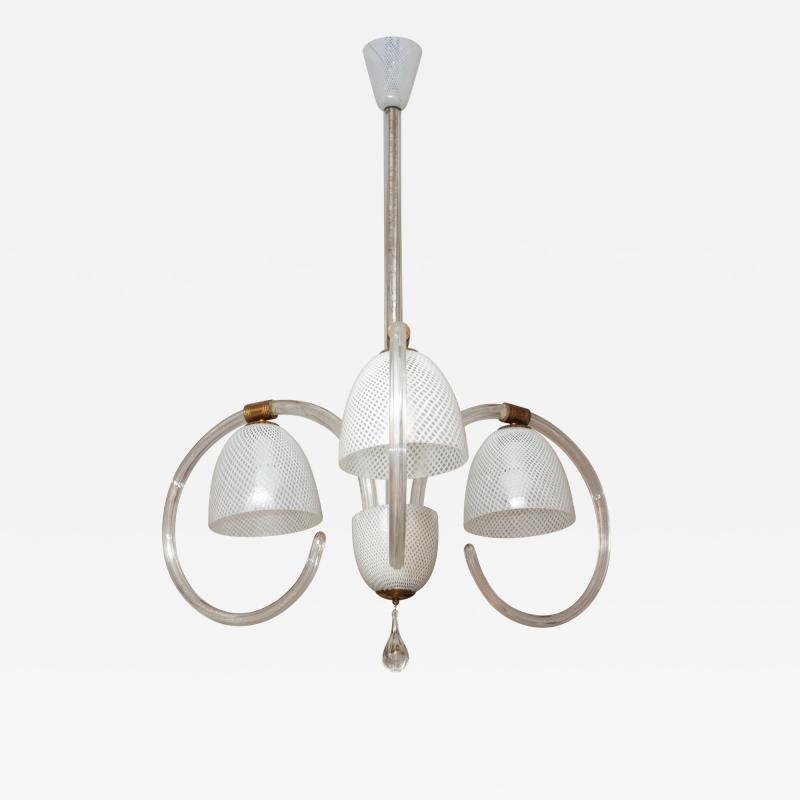  Venini Venini 3 Arm Chandelier in Reticello Italy 1940