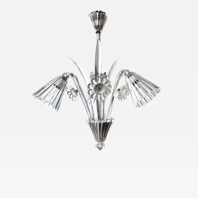  Venini Venini Italian Murano 1950s Three light Clear Glass Chandelier
