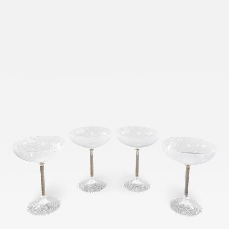  Venini Venini Rare Set Of 4 Hand Blown Champagne Coupe Glasses 1960s