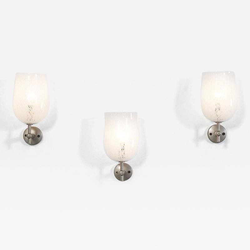  Venini Venini Set of Three Wall Lamps in Murano Glass and Chrome 50s