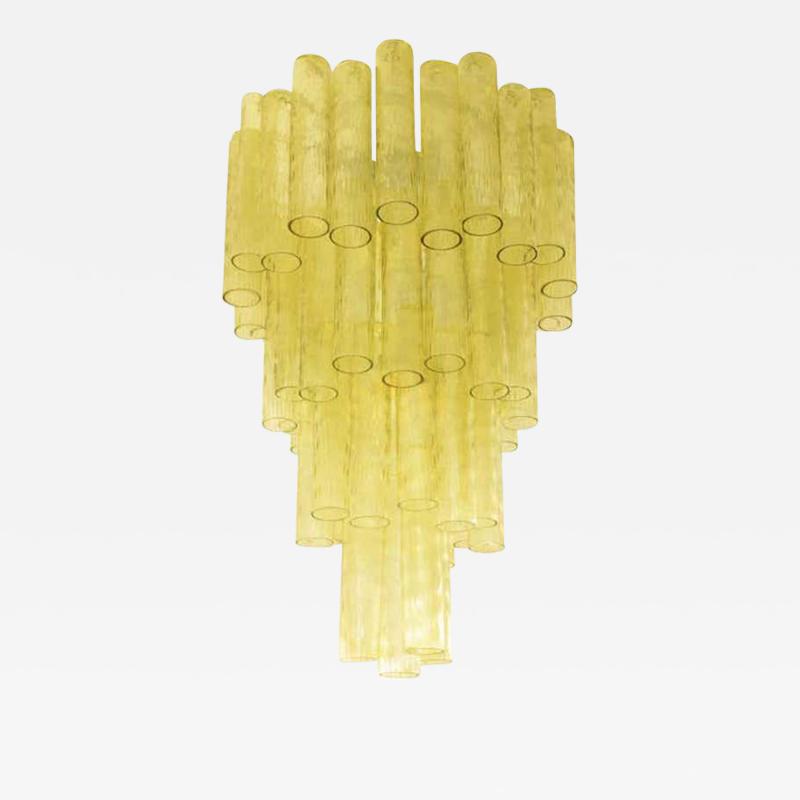  Venini Venini Tiered Chartreuse Cylindrical Form Murano Glass Chandelier 1960s
