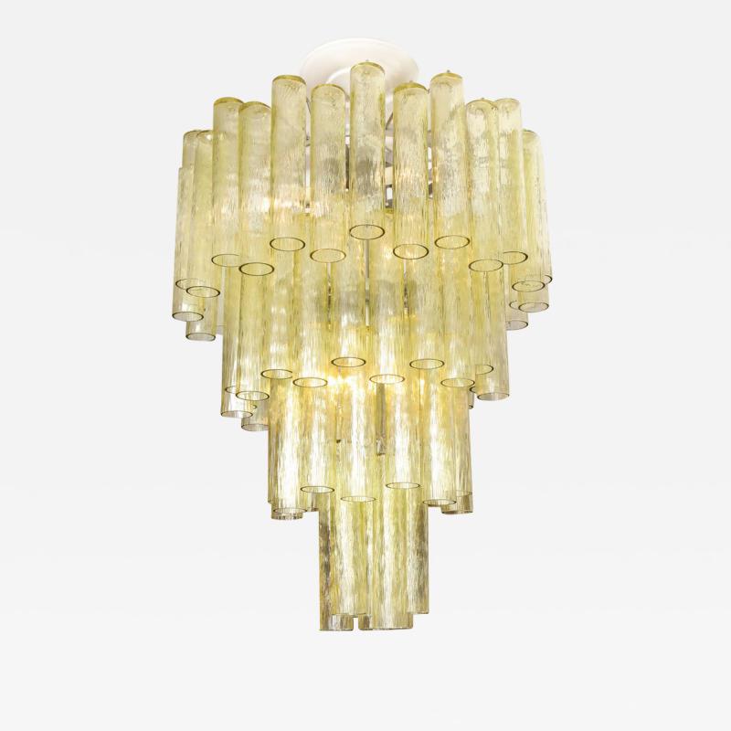  Venini Vintage Venini Champagne Tubular Glass Chandelier