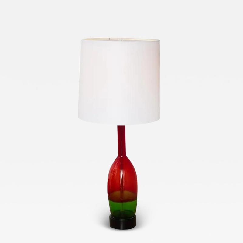  Venini Vintage Venini Green and Red Murano Glass Table Lamp