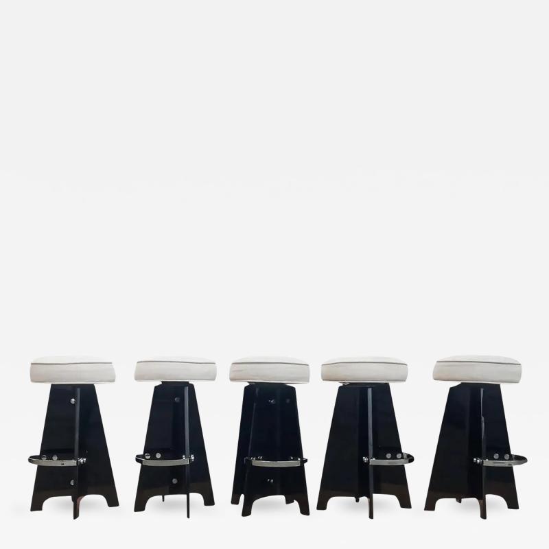 Verano Verano Space Age 5 Black Folded Lucite Acrylic Swivel Bar Stools 1970s Originals