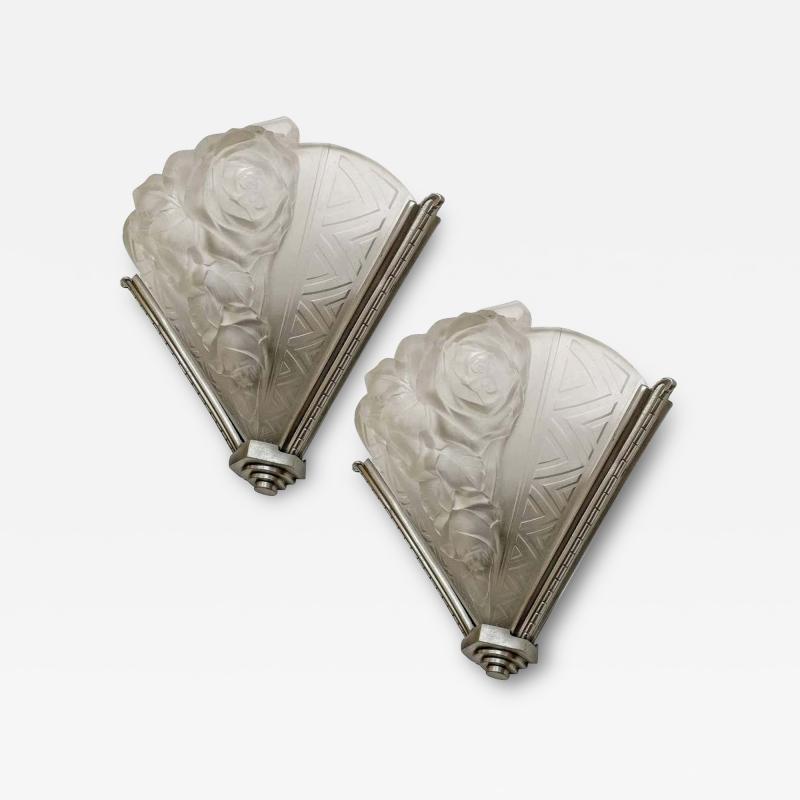  Verdun Pair of French Art Deco Wall Sconces signed by Verdun