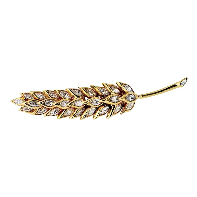  Verdura Verdura 18K Yellow Gold Petite Diamond Leaf Brooch