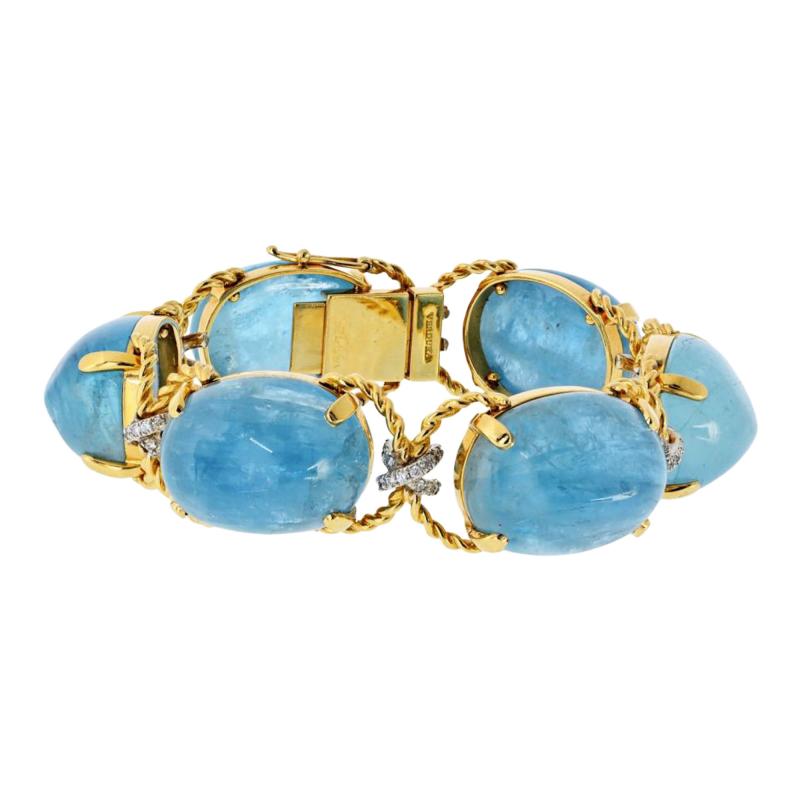  Verdura Verdura Pebble 18K Yellow Gold Aquamarine And Diamond Bracelet