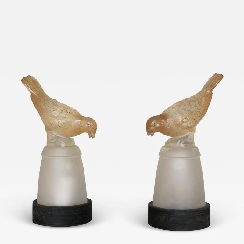  Verlys Glass Pair of Fine French Art Deco Bird Night Lights in Molded Glass by Verlys