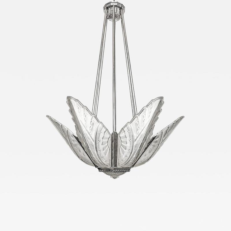  Verrerie des Hanots French Art Deco Chandelier Signed by Hanots