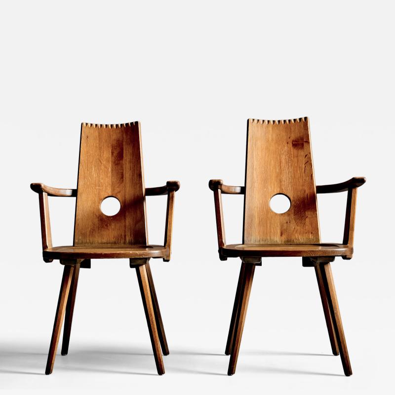  Vervoort Tilburg Pair of Brutalist Armchairs in solid Oak by Vervoort Tilburg