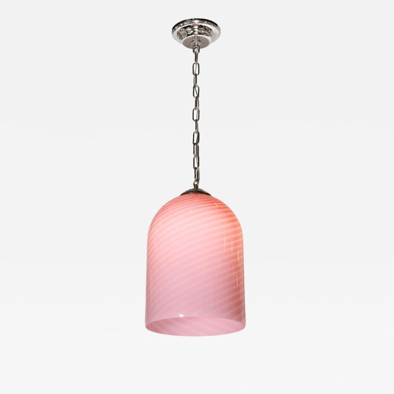  Vetri Murano Mid Century Modern Conical Candy Stripe Handblown Murano Pink Pendant by Vetri