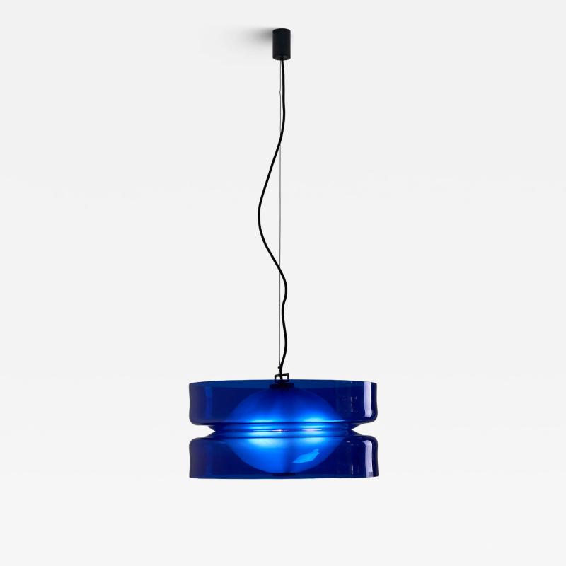  Vistosi Blue Murano Glass Suspension L 134 Lamp by Vistosi 1960s