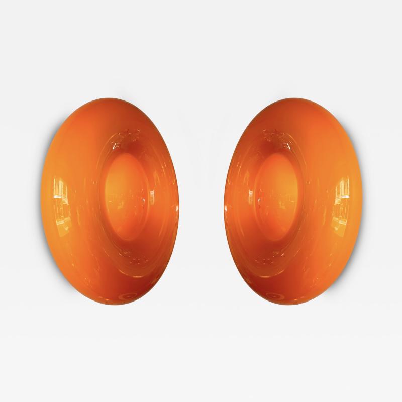  Vistosi Contemporary Pair of Orange Murano Glass Candy Sconces by Vistosi Italy 2010s