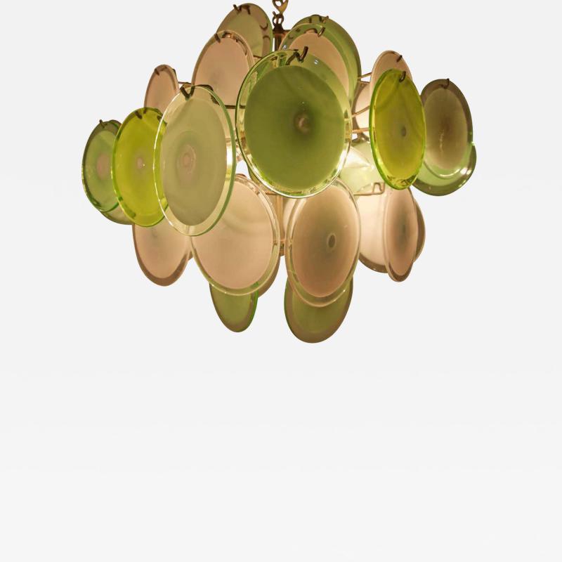  Vistosi Green Murano Disc Chandelier Attributed to Vistosi 1970s