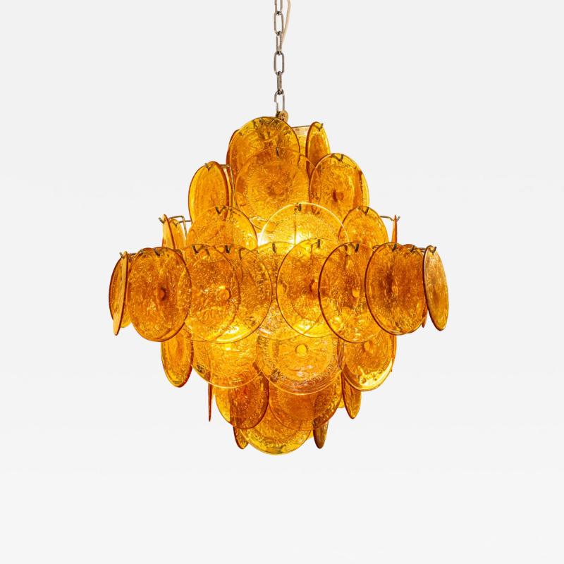  Vistosi ITALIAN AMBER COLOUR BULLICANTE DISC CHANDELIER FROM VISTOSI