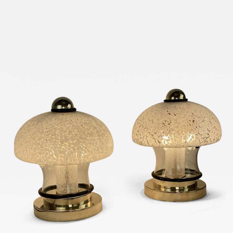  Vistosi Late 20th Century Pair of Brass Murano Art Glass Table Lamps Italy 1970s