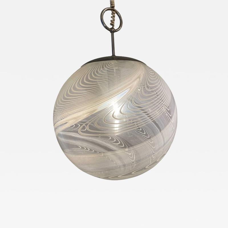  Vistosi Pair Italian Modern White and Clear Handblown Glass Globe Chandelier Vistosi